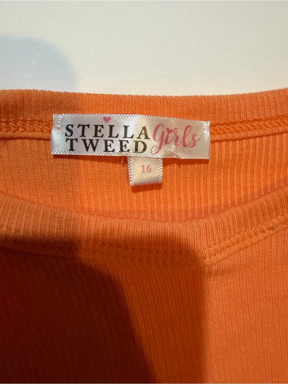 Stella Tweed Girls Size 16 Orange Ribbed Short Sleeve Crew Neck T-Shirt Top